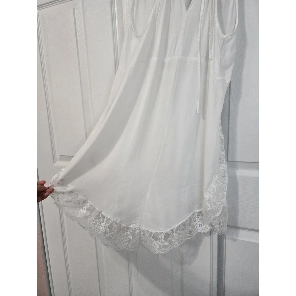 Free People Intimately White Lace Trim Handkerchief Hem Slip Dress V-Neck Boho